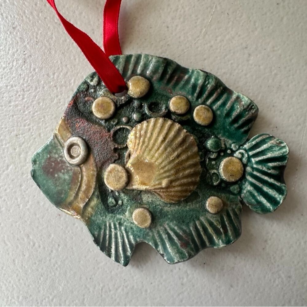 Handmade Handcrafted Rustic Coastal-Style Art Ceramic Fish Ornament Signed